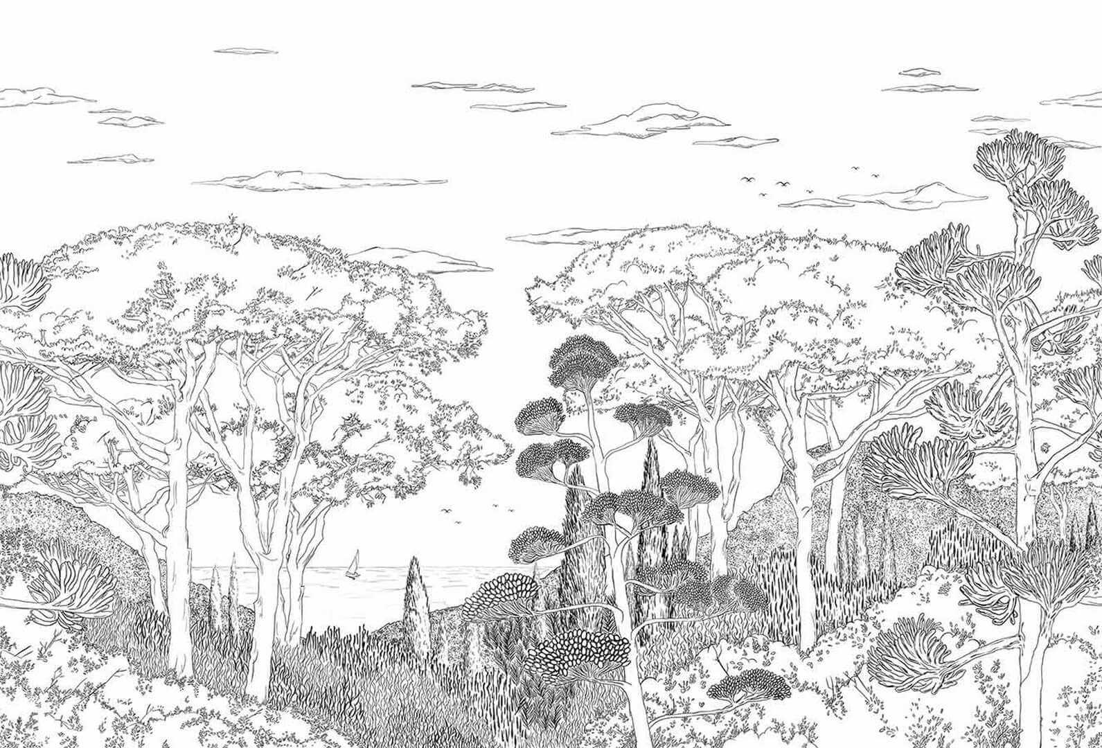 Mural krajobraz Toskanii PaperMint TOSCANE LINE Encre de Chine 922 Origins
