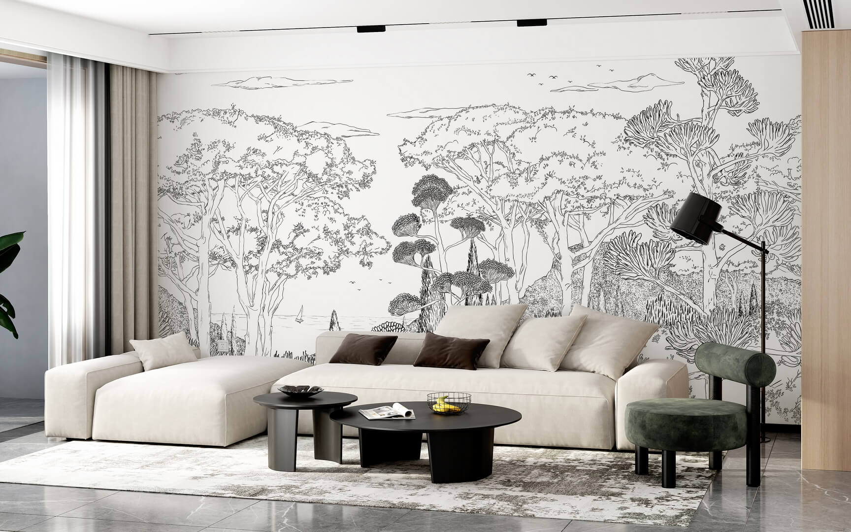 Mural krajobraz Toskanii PaperMint TOSCANE LINE Encre de Chine 922 Origins