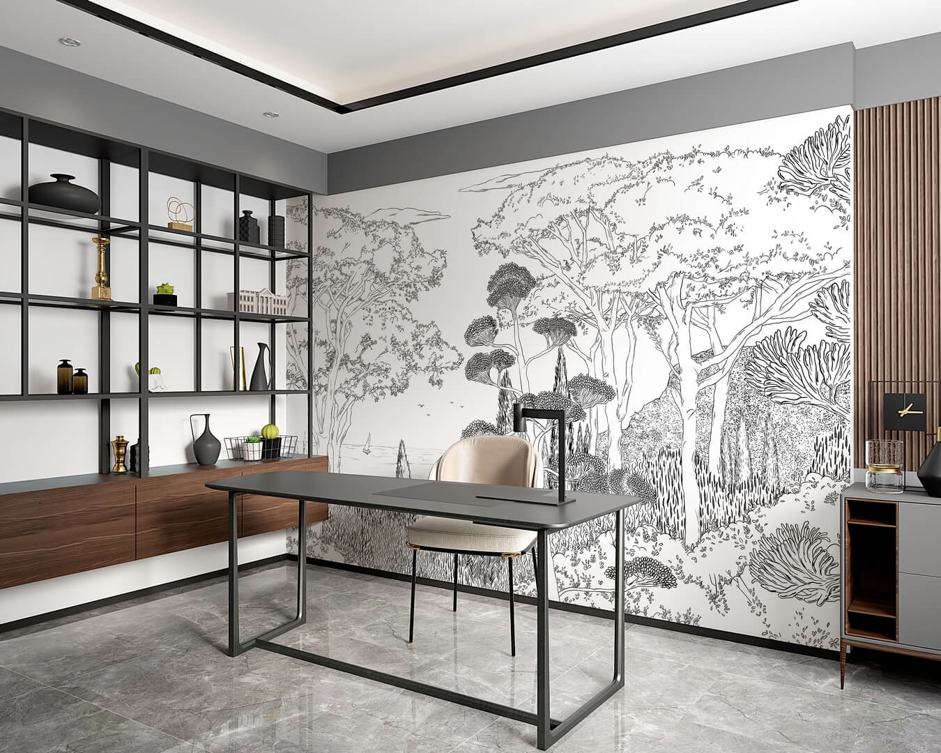 Mural krajobraz Toskanii PaperMint TOSCANE LINE Encre de Chine 922 Origins