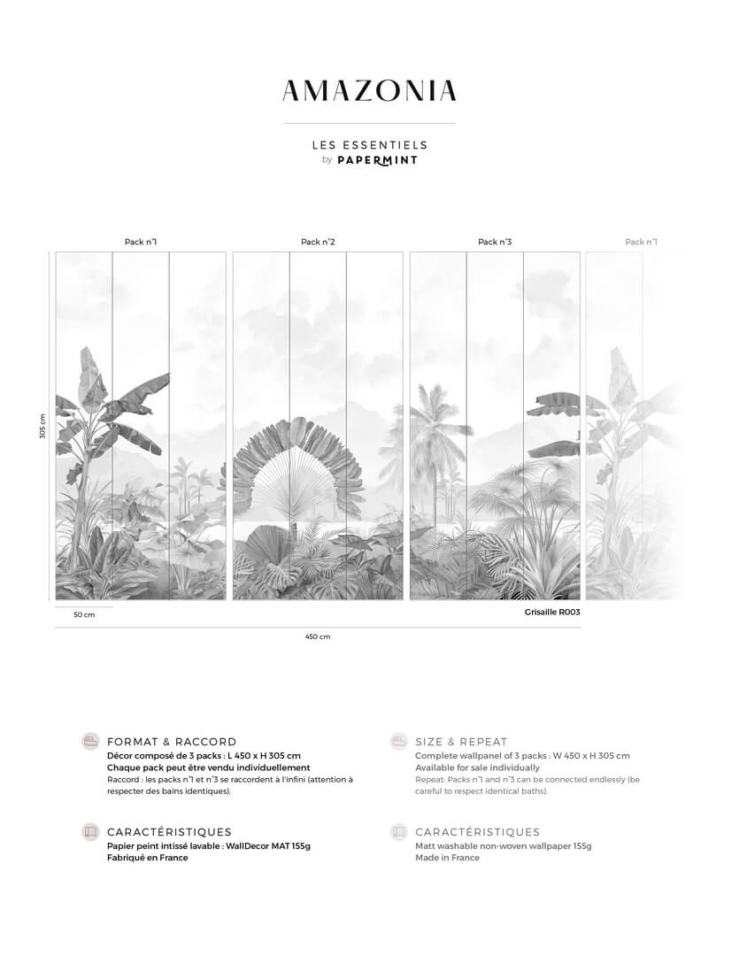 Mural dżungla PaperMint AMAZONIA Grisaille R003 Les Essentiels