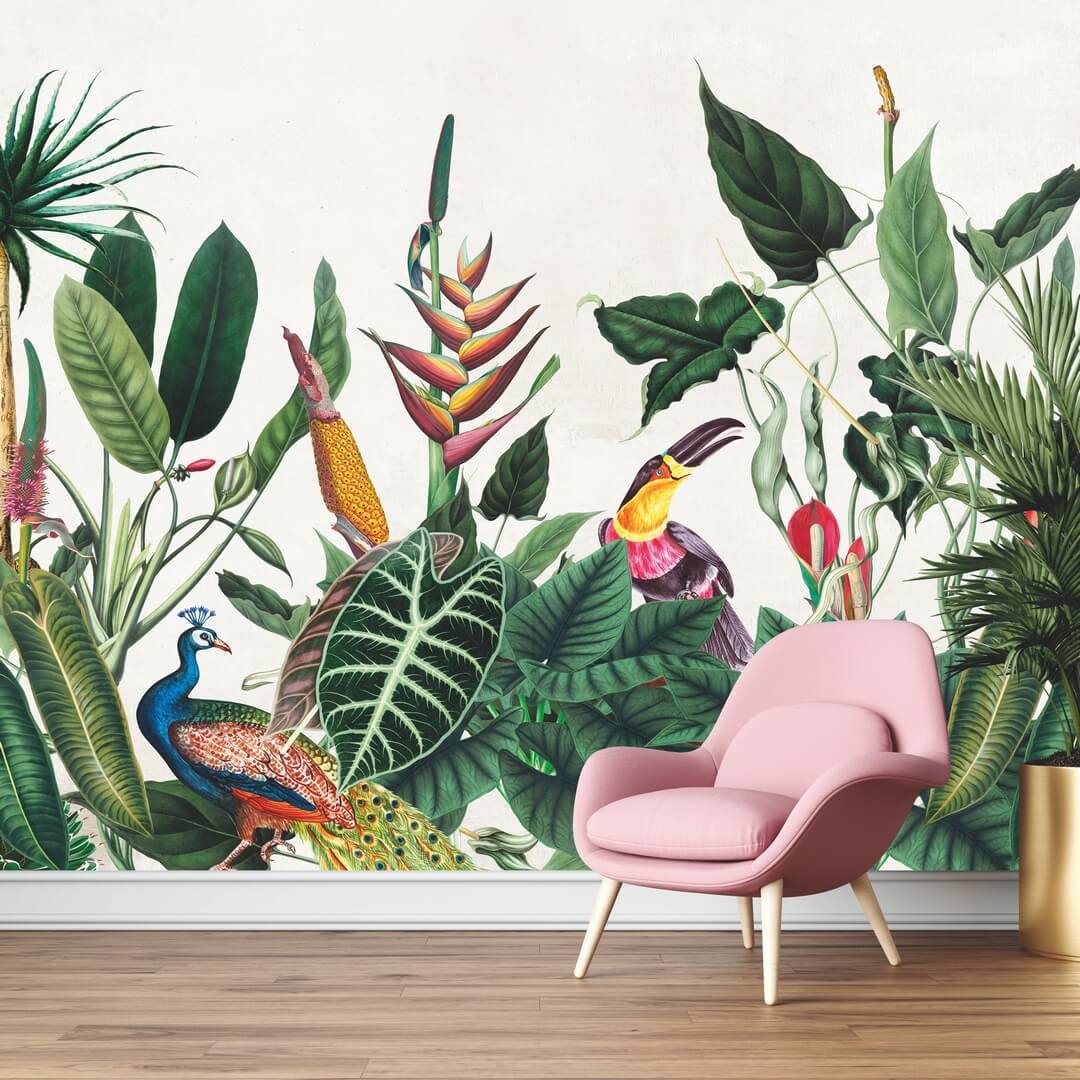 Mural egzotyczne ptaki i tropikalna roślinność PaperMint BORNEO Tropical Green R007 Les Essentiels
