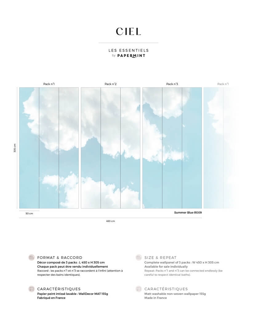 Mural chmury PaperMint Ciel Summer BLue R009 Les Essentiels