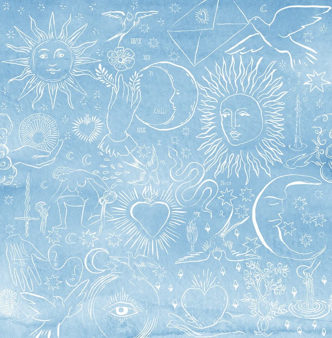 Mural z mistycznymi wzorami PaperMint DIVIN Fond Bleu Celestine R039 Les Essentiels