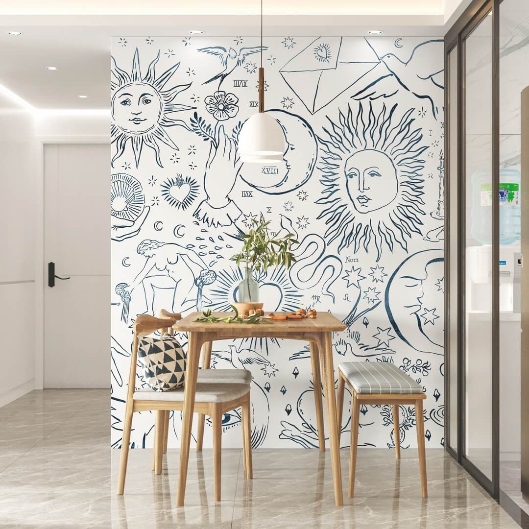 Mural z mistycznymi wzorami PaperMint DIVIN Ligne Bleu Azurite R038 Les Essentiels