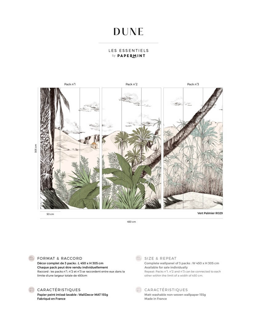 Mural krajobraz wydmowy PaperMint DUNE Vert Palmier R029 Les Essentiels