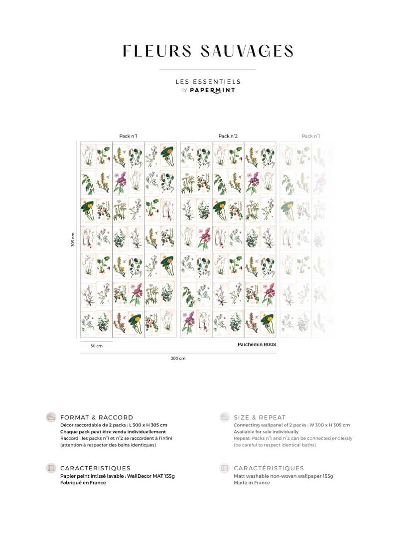 Mural zielnik vintage PaperMint FLEURS SAUVAGES Parchemin R008 Les Essentiels