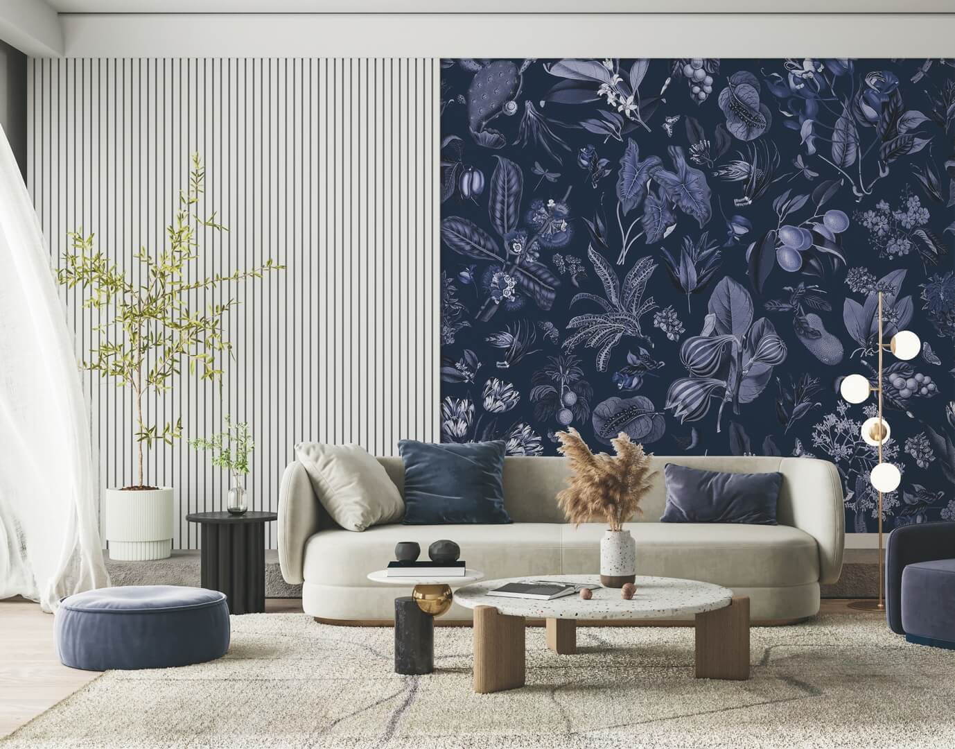 Mural botaniczny PaperMint JARDIN D'AUTREFOIS Bleu de Minuit R012 Les Essentiels