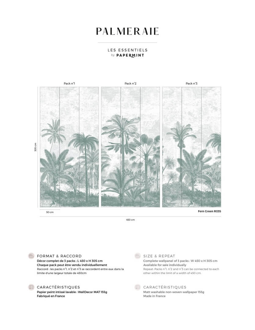 Mural egzotyczny krajobraz PaperMint PALMERAIE Fern Green R035 Les Essentiels
