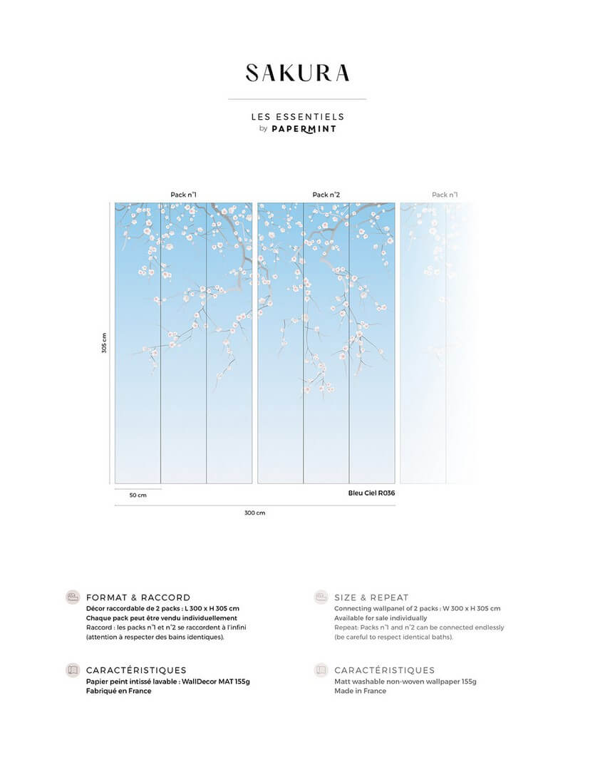Mural kwitnąca wiśnia PaperMint SAKURA Bleu Clair R036 Les Essentiels