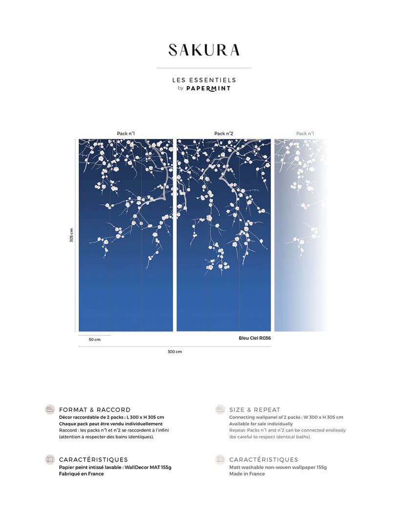 Mural kwitnąca wiśnia PaperMint SAKURA Bleu Fonce R037 Les Essentiels