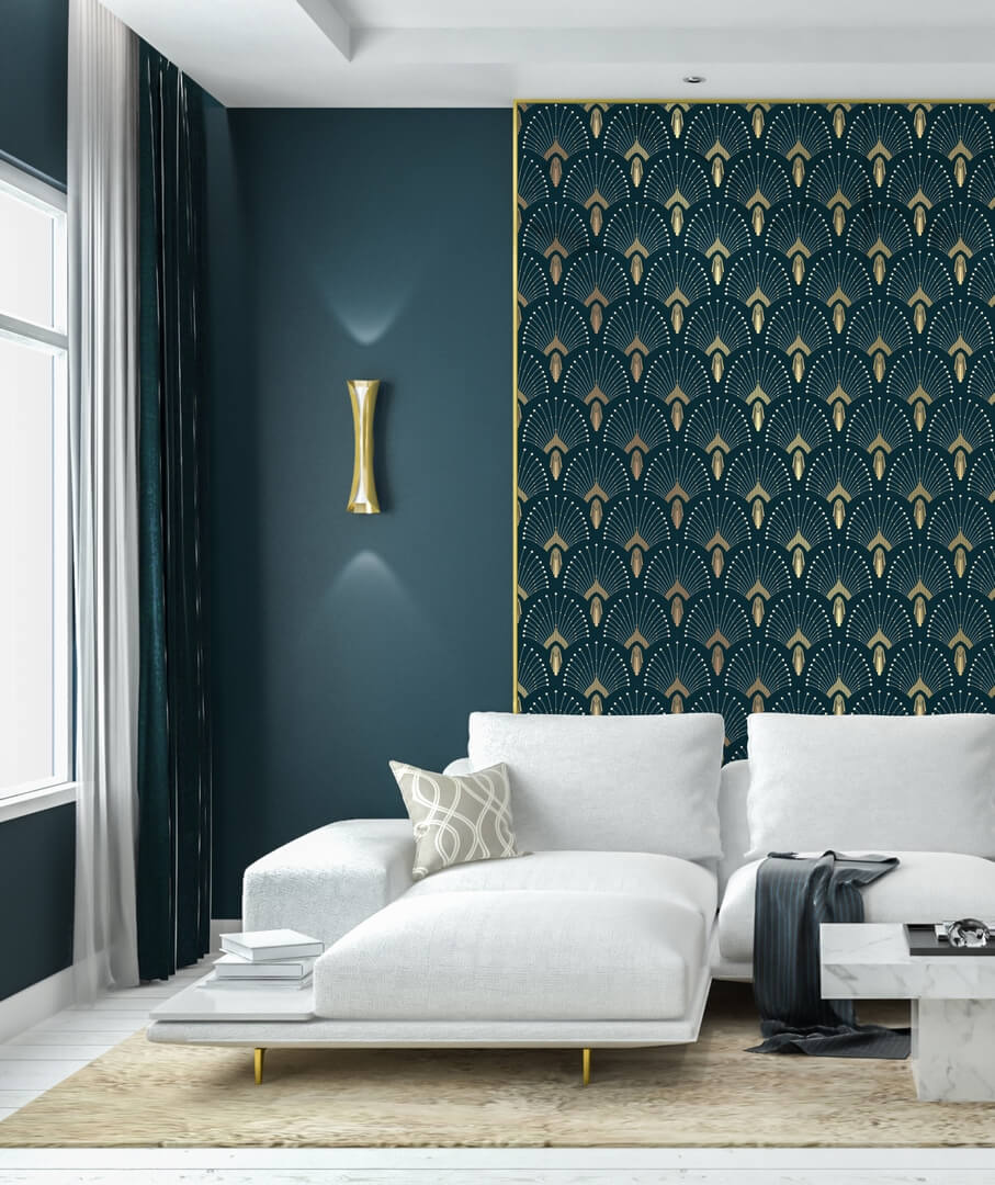 Tapeta art-deco Papermint 1925 Bleu fonce Dore 560 Classics