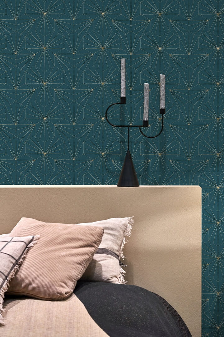 Tapeta złote linie Papermint TILES Bleu Petrole Dore 217 Classics