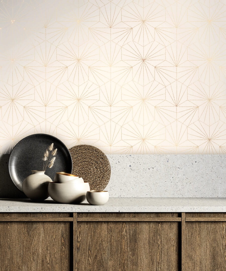 Tapeta złote linie Papermint TILES Ivoire Dore 216 Classics