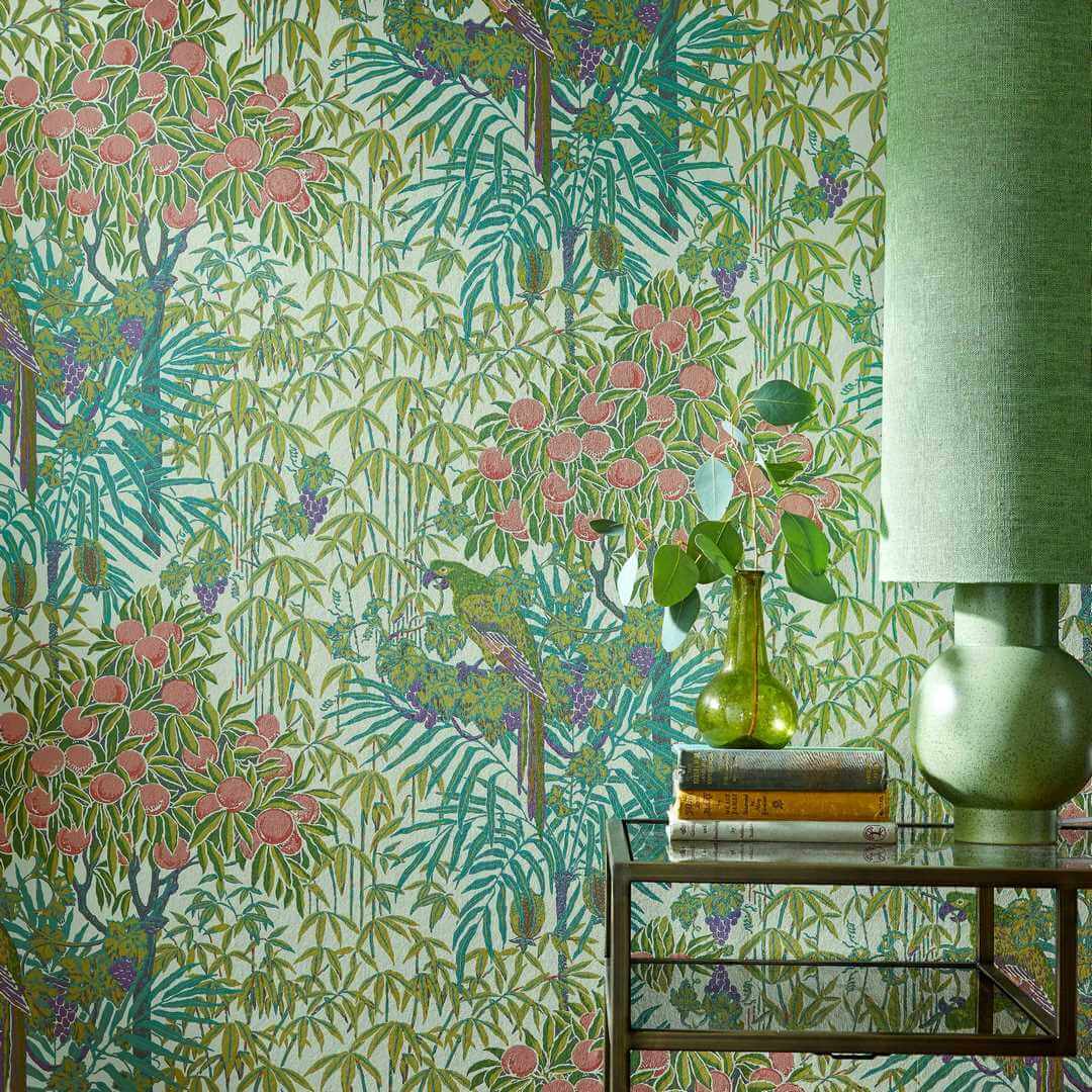 Tapeta egzotyczna z papugami 1838 Wallcoverings 2311-167-01 Macaw Olive V&A Decorative Papers