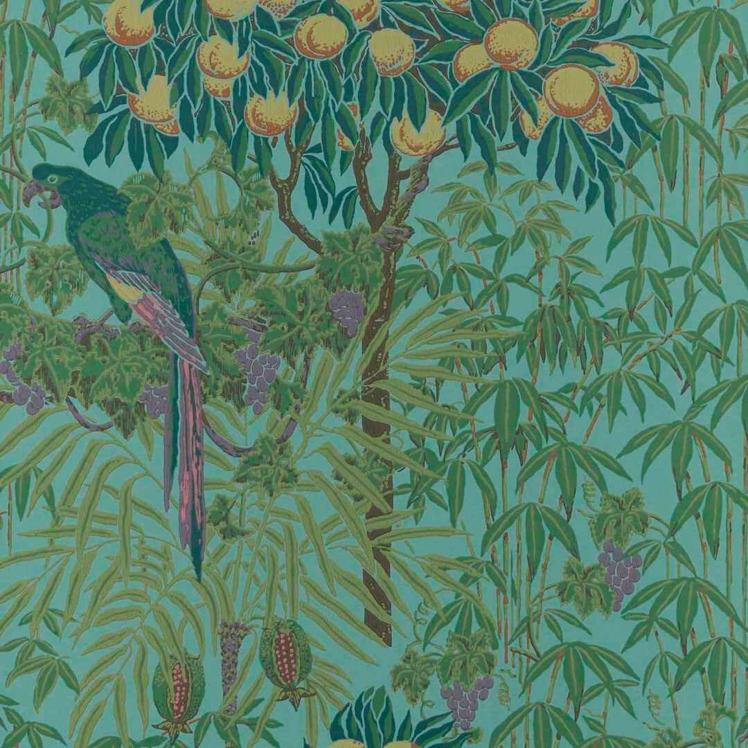 Tapeta egzotyczna z papugami 1838 Wallcoverings 2311-167-04 Macaw Teal V&A Decorative Papers
