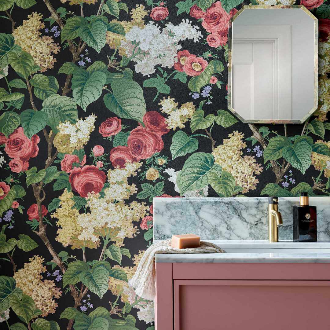 Tapeta angielski ogród 1838 Wallcoverings 2311-168-04 Floribunda Midnight V&A Decorative Papers