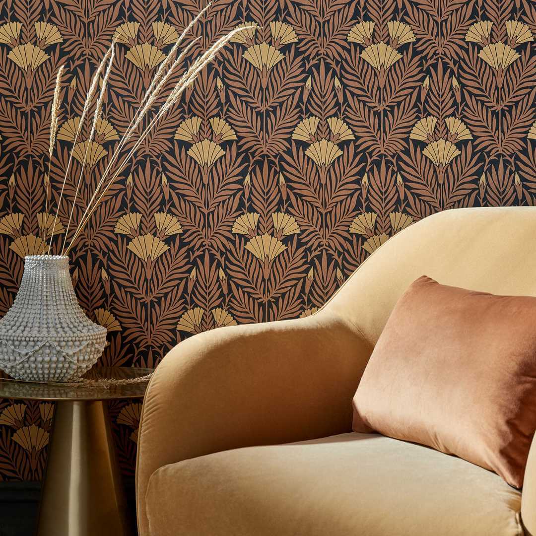 Tapeta kwiaty i liście 1838 Wallcoverings 2311-171-03 Floral Fanfare Burnt Orange V&A Decorative Papers