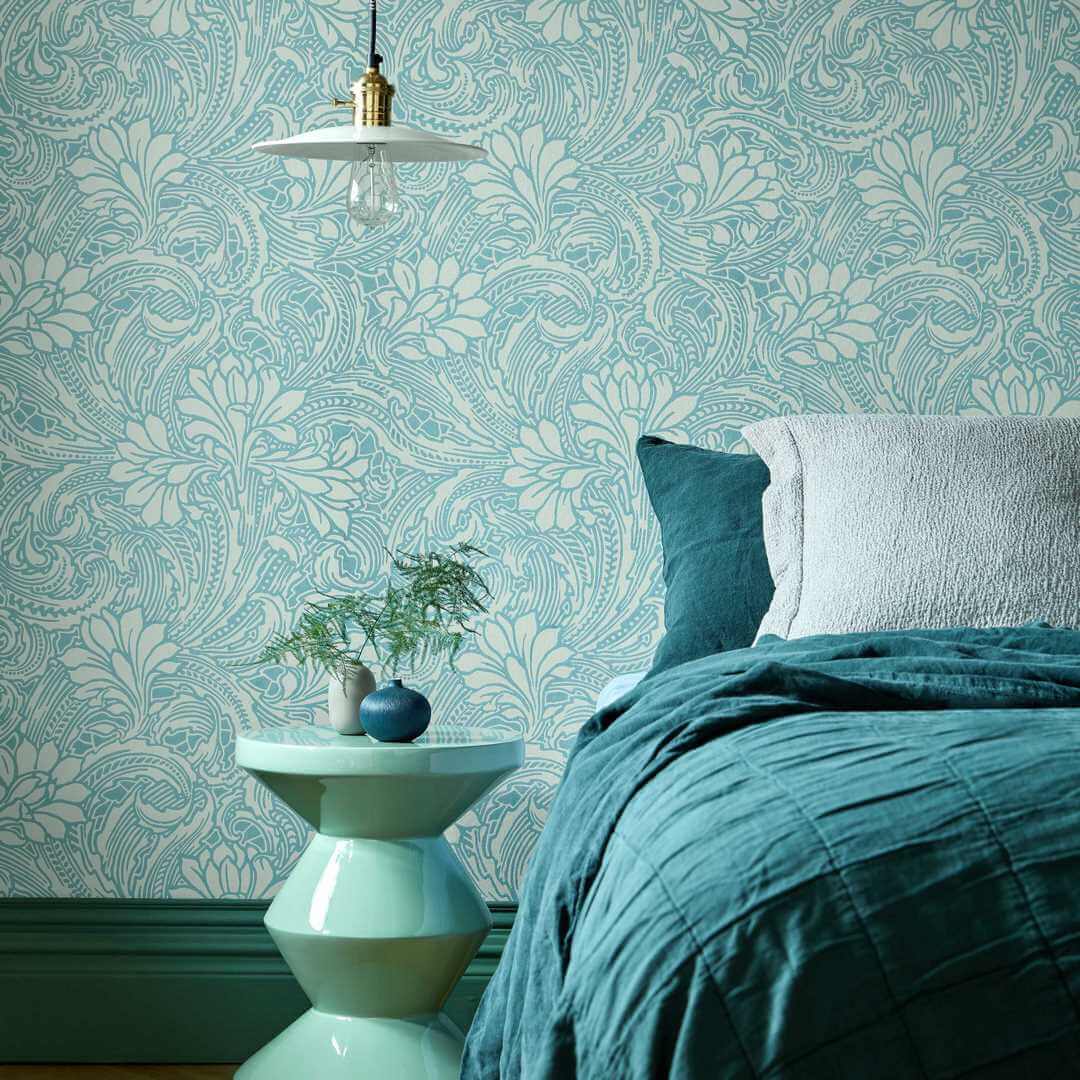 Tapeta roślinna 1838 Wallcoverings 2311-173-03 Eden Soft Teal V&A Decorative Papers