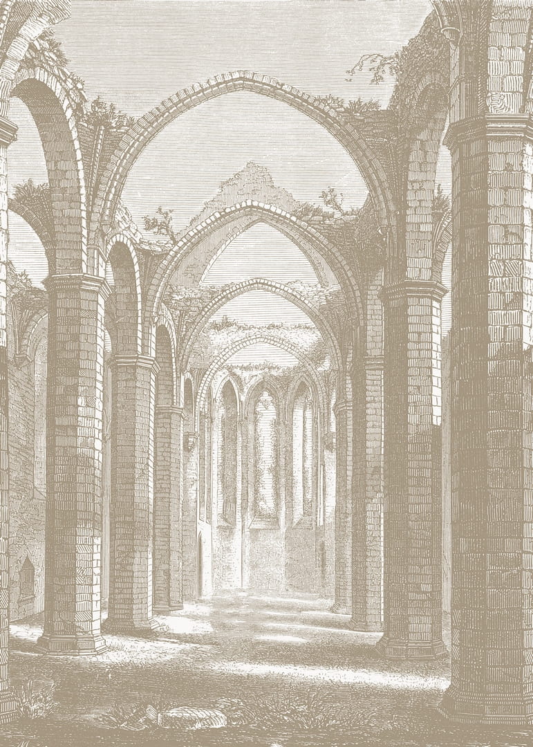 Fototapeta gotycka architektura Rebel Walls R19222 Gothic Arches Sand Vintage Brocade