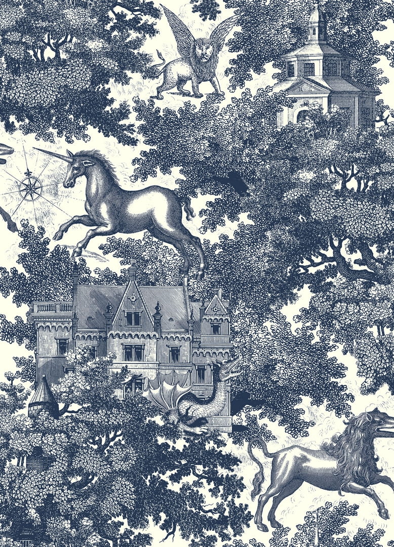 Tapeta scenki rodzajowe Rebel Walls R19227 Fairy Tale Castle Blue Vintage Brocade