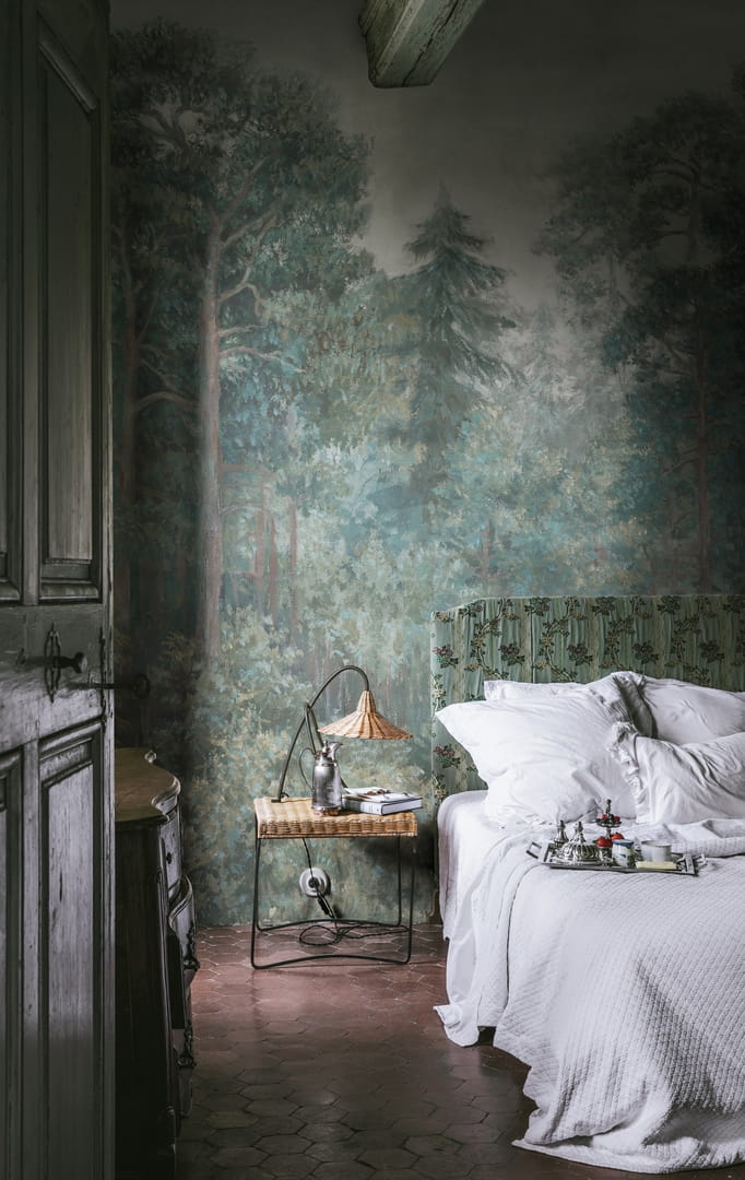 Fototapeta krajobraz lasu Rebel Walls R19231 Green Wood Emerald Vintage Brocade