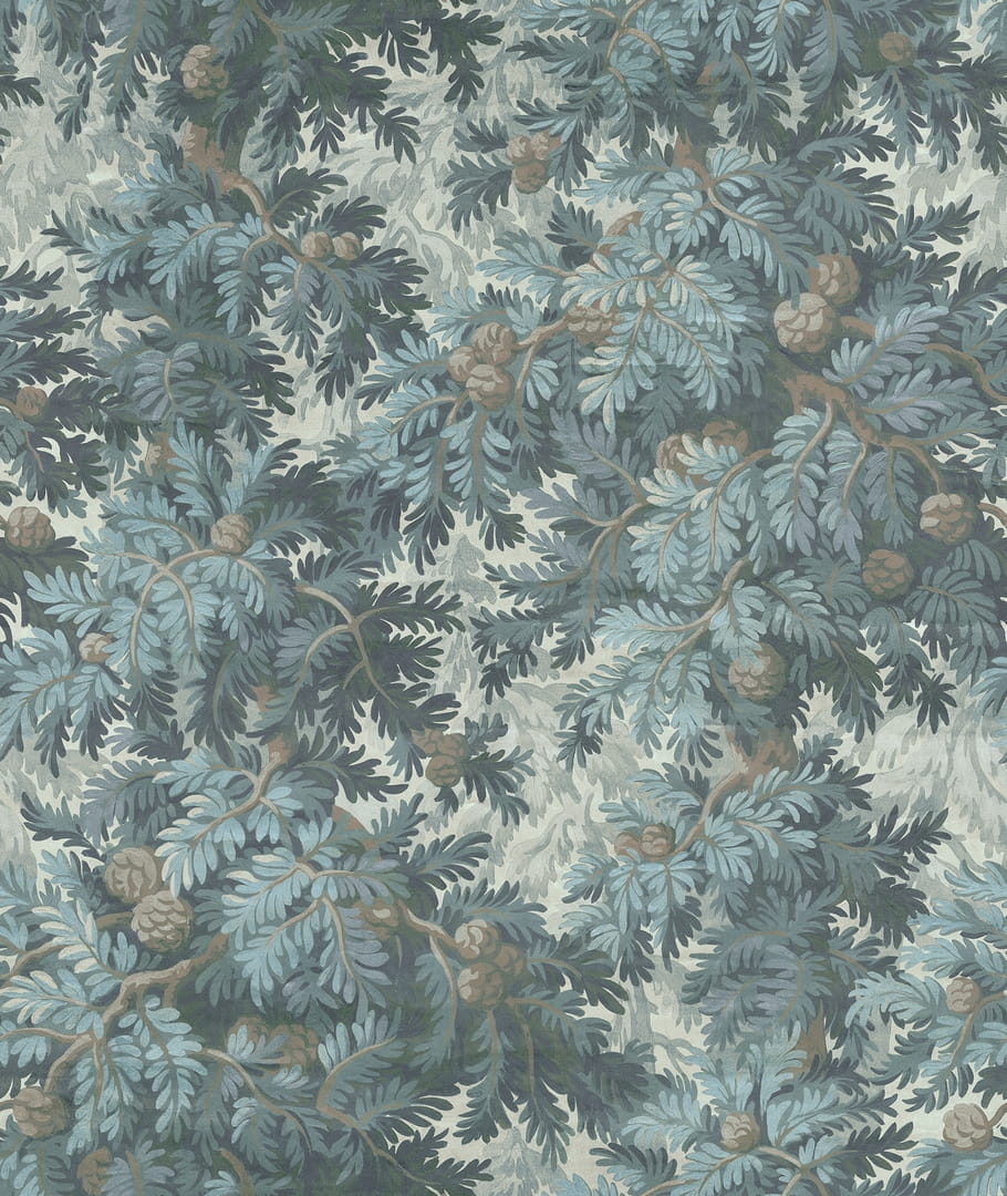 Fototapeta roślinna Rebel Walls R19237 Spruce Forest Blue Vintage Brocade