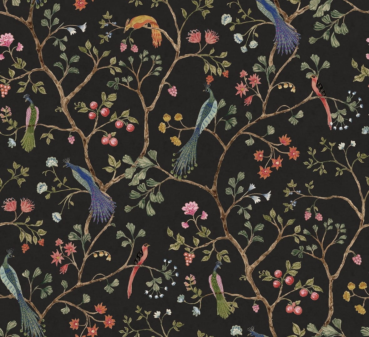 Fototapeta botaniczna Rebel Walls R19246 Songbirds Midnight Vintage Brocade