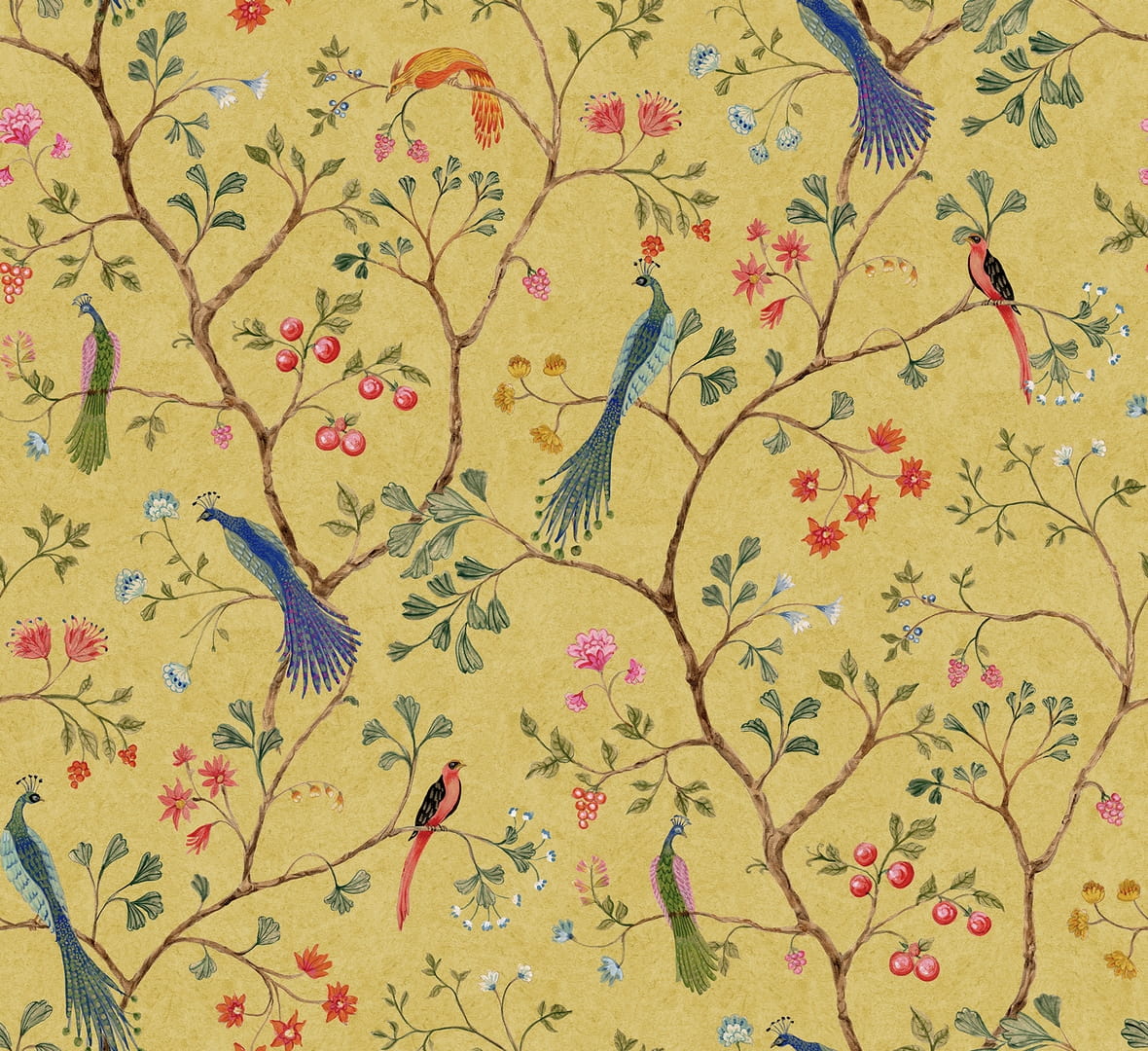 Fototapeta botaniczna Rebel Walls R19249 Songbirds Saffron Vintage Brocade