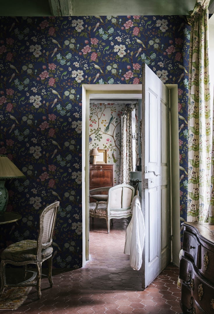 Tapeta botaniczna Rebel Walls R19262 Petit Flora Blue Vintage Brocade