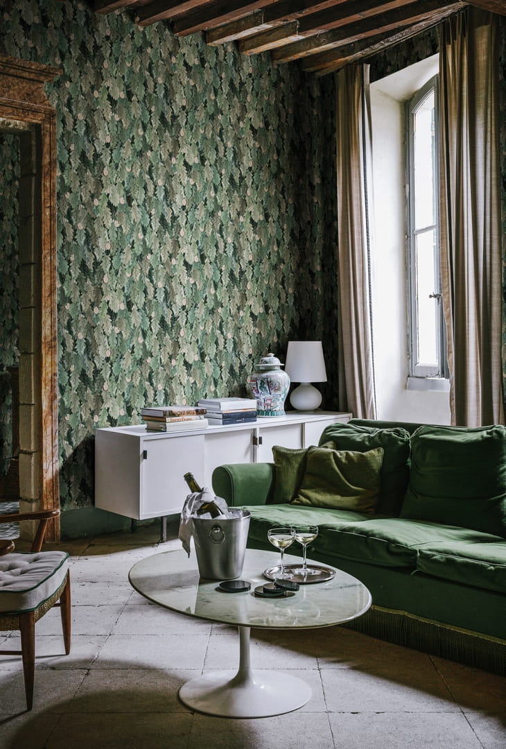 Tapeta liście i zegarki Rebel Walls R19271 No Time to Waste Green Vintage Brocade