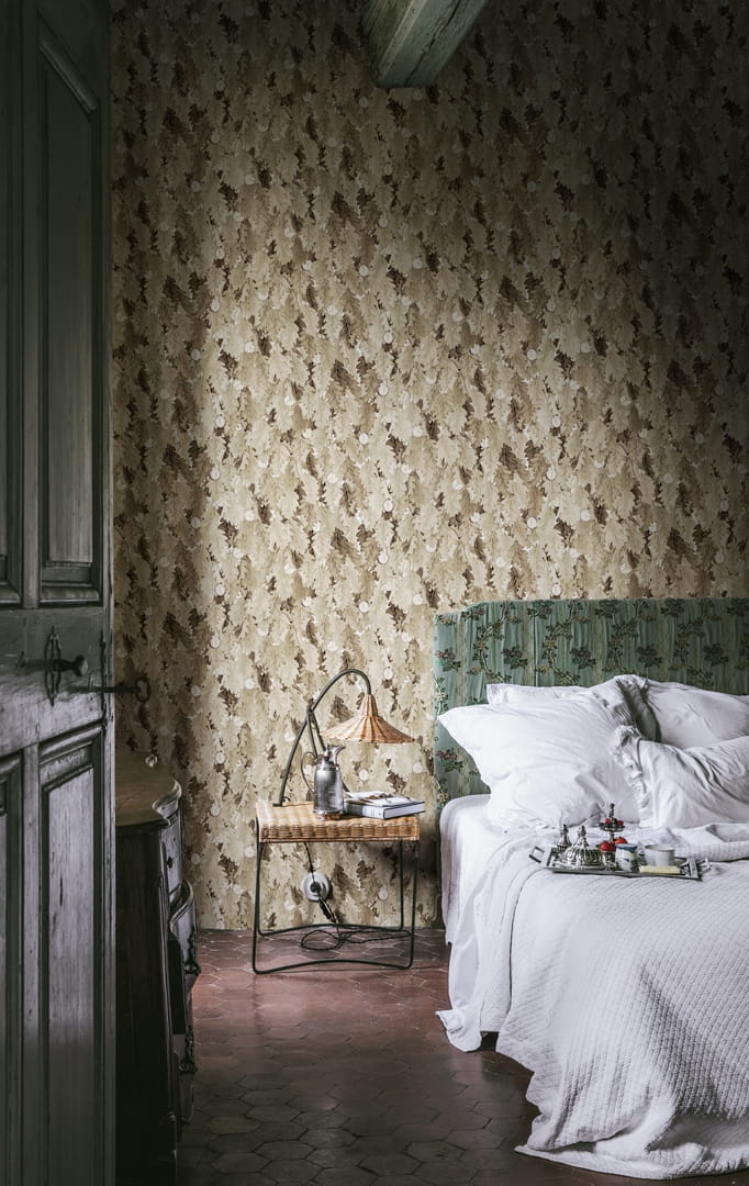 Tapeta liście i zegarki Rebel Walls R19273 No Time To Waste Sand Vintage Brocade