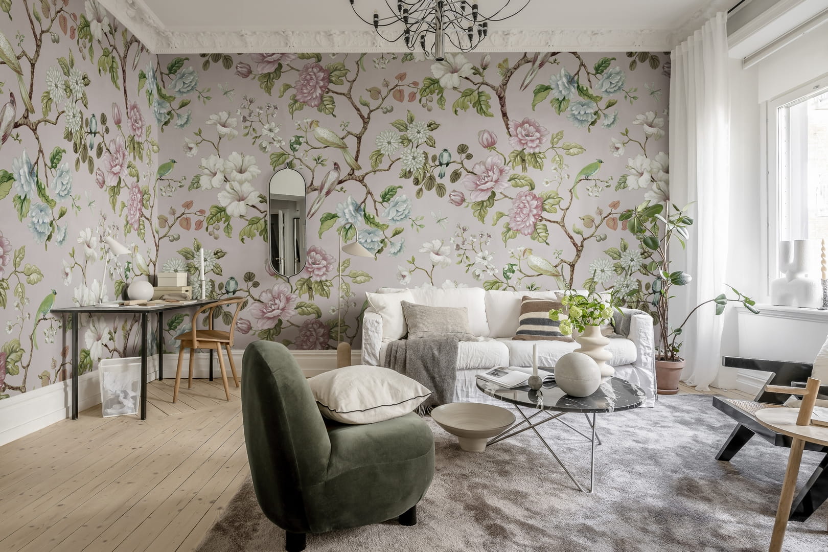 Fototapeta botaniczna Rebel Walls R19335 Grandiflora Soft Pink Vintage Brocade