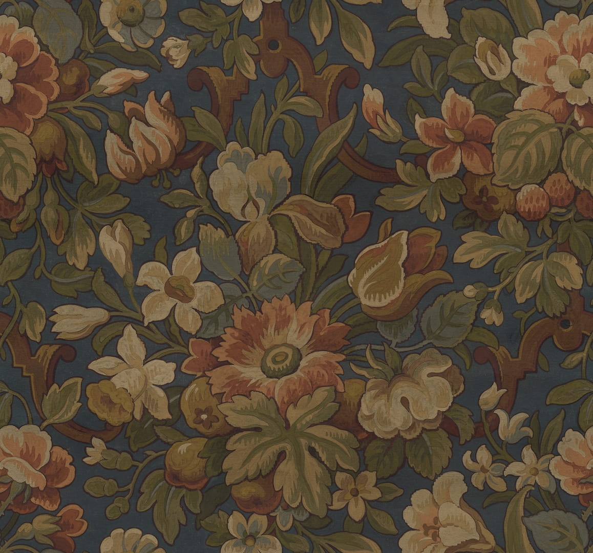 Tapeta kwiaty vintage Rebel Walls R19267 Vintage Garden Blue Vintage Brocade