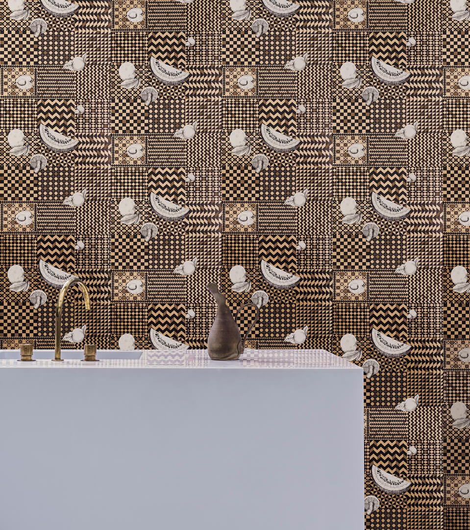 Tapeta owoce i geometria Cole & Son Frutta e Geometrico 123/6029 Fornasetti Senza Tempo II