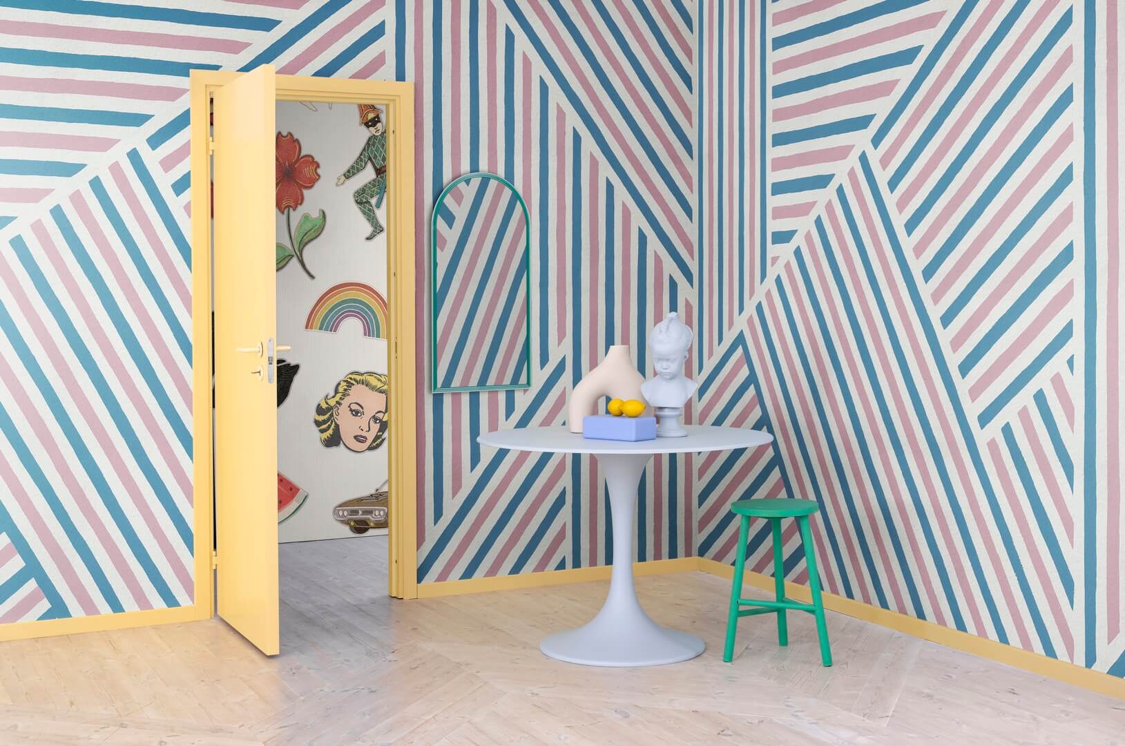 Fototapeta linie Rebel Walls R19409 Different Directions Pink Blue Maximalism More is More