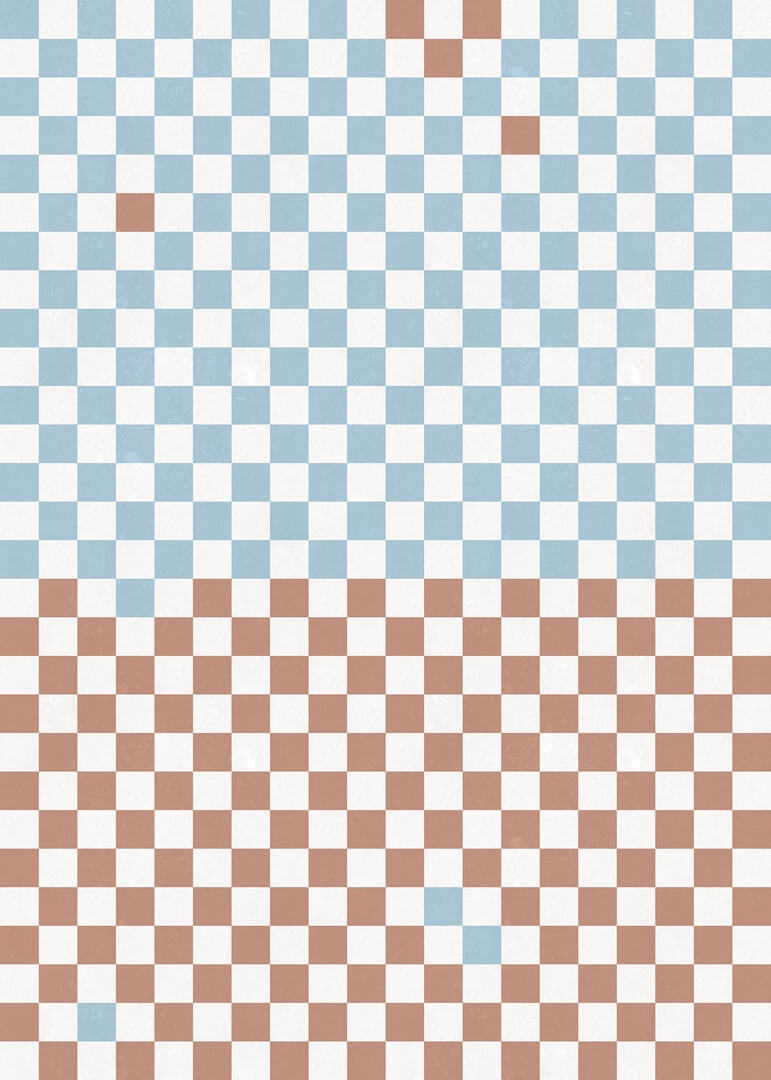 Fototapeta kwadraty jak szachownica Rebel Walls R19413 Pixels Orange Blue Maximalism More is More