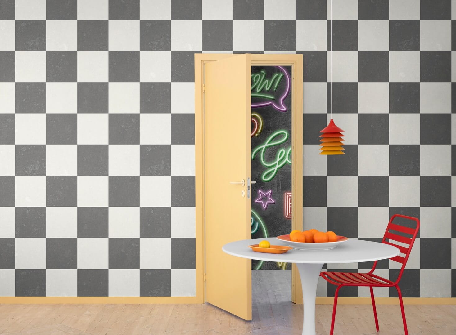 Fototapeta geometryczna szachownica Rebel Walls R19415 Chess Black White Maximalism More is More