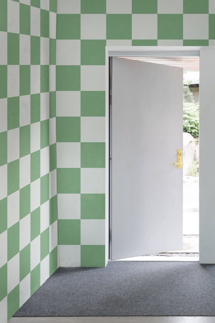 Fototapeta geometryczna szachownica Rebel Walls R19416 Chess Green Maximalism More is More