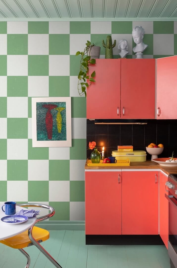 Fototapeta geometryczna szachownica Rebel Walls R19416 Chess Green Maximalism More is More