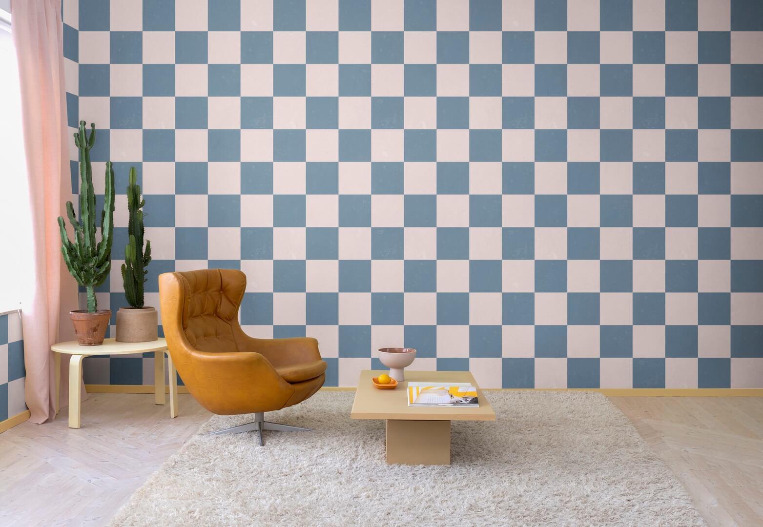 Fototapeta geometryczna szachownica Rebel Walls R19418 Chess Blue Pink Maximalism More is More