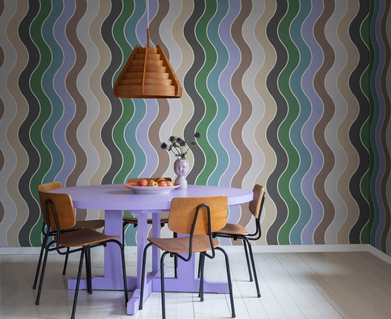 Fototapeta falujące pasy Rebel Walls R19420 Seventies Waves Rainbow Maximalism More is More