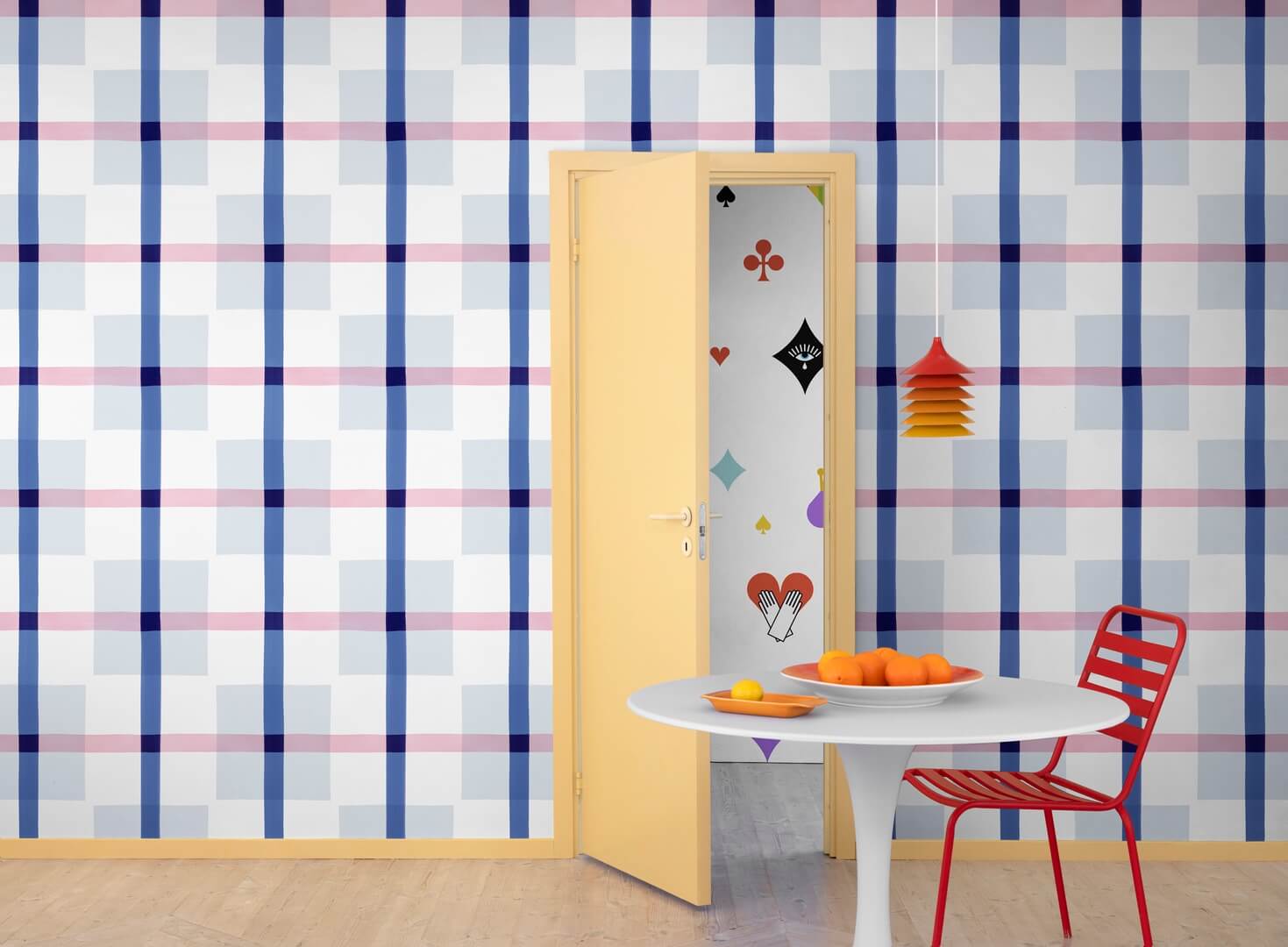 Fototapeta nowoczesna krata Rebel Walls R19426 Outside the Box Blue Pink Maximalism More is More