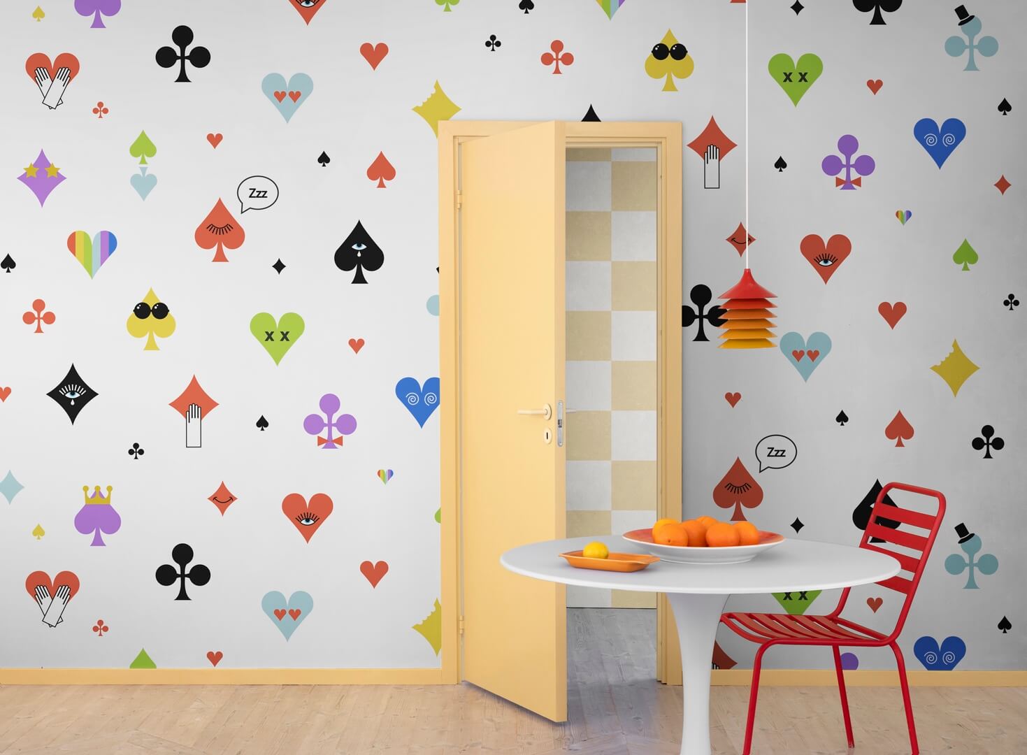 Fototapeta pokerowe emotikony Rebel Walls R19434 Poker Face Rainbow Maximalism More is More