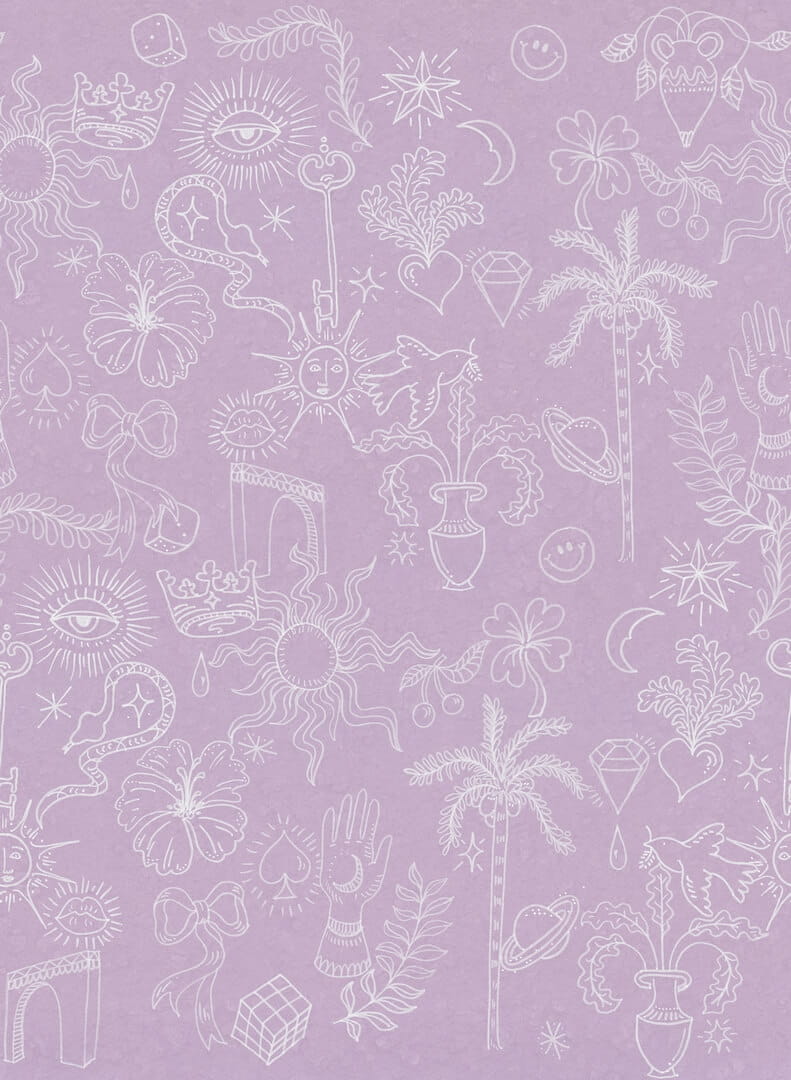 Fototapeta jak rysunki w brudnopisie Rebel Walls R19461 Doodle Lilac Maximalism More is More
