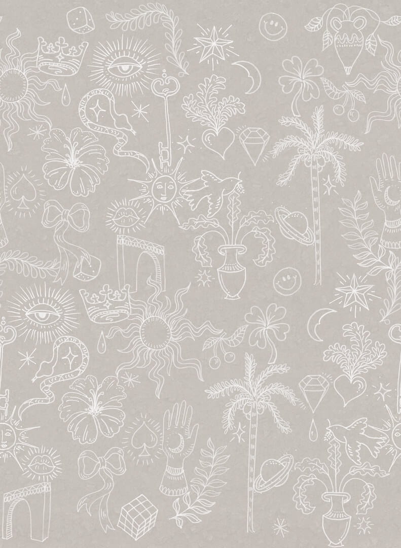 Fototapeta jak rysunki w brudnopisie Rebel Walls R19462 Doodle Beige Maximalism More is More