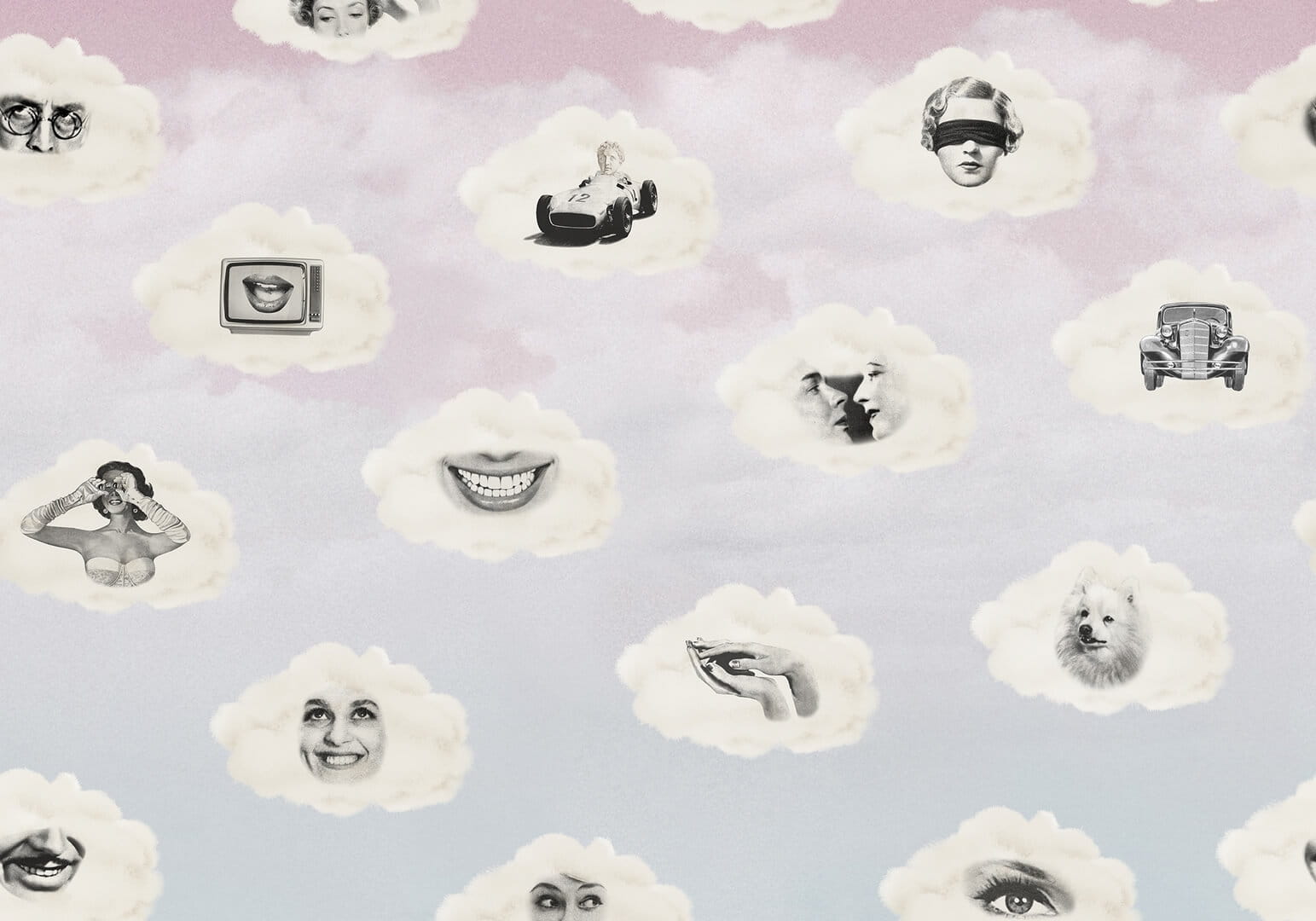 Fototapeta chmury retro Rebel Walls R19468 Retro Clouds Pink Maximalism More is More