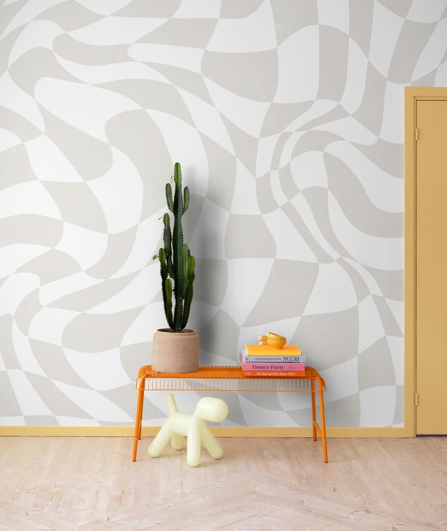 Fototapeta abstrakcyjna Rebel Walls R19476 Psychedelic Chess Beige Maximalism More is More