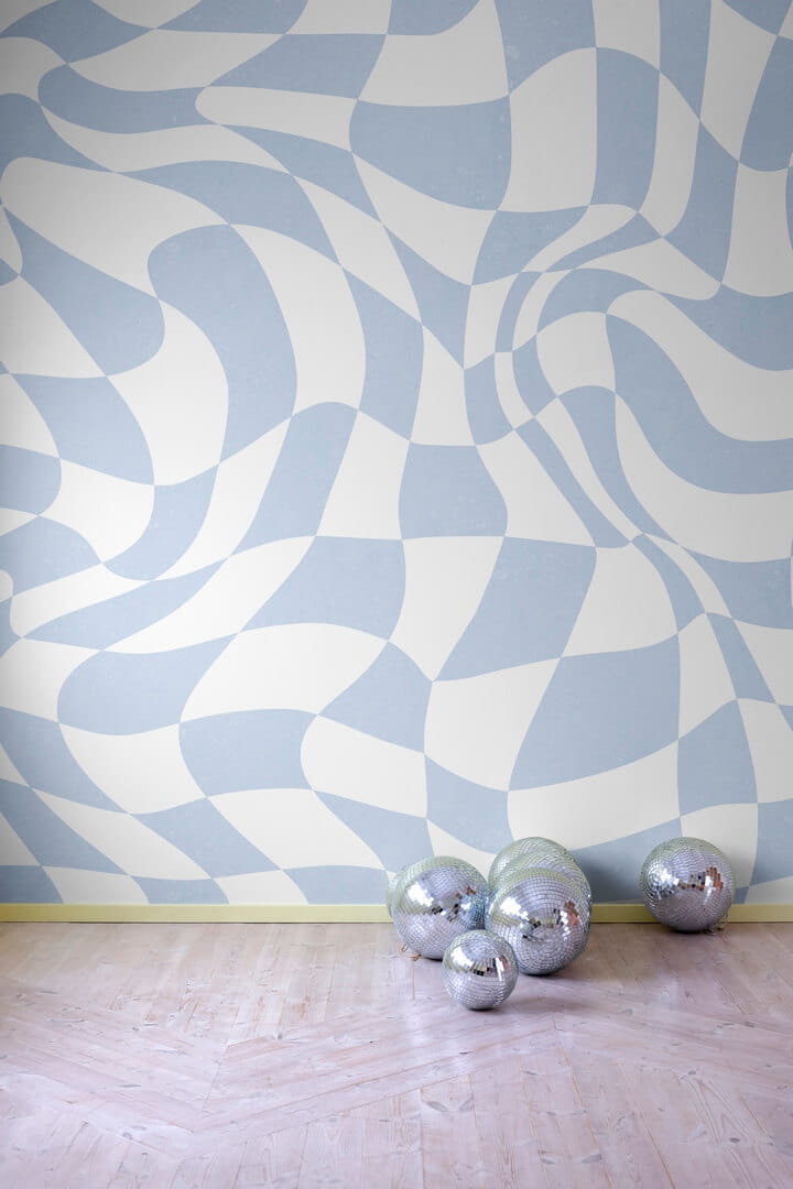 Fototapeta abstrakcyjna Rebel Walls R19477 Psychedelic Chess Blue Maximalism More is More