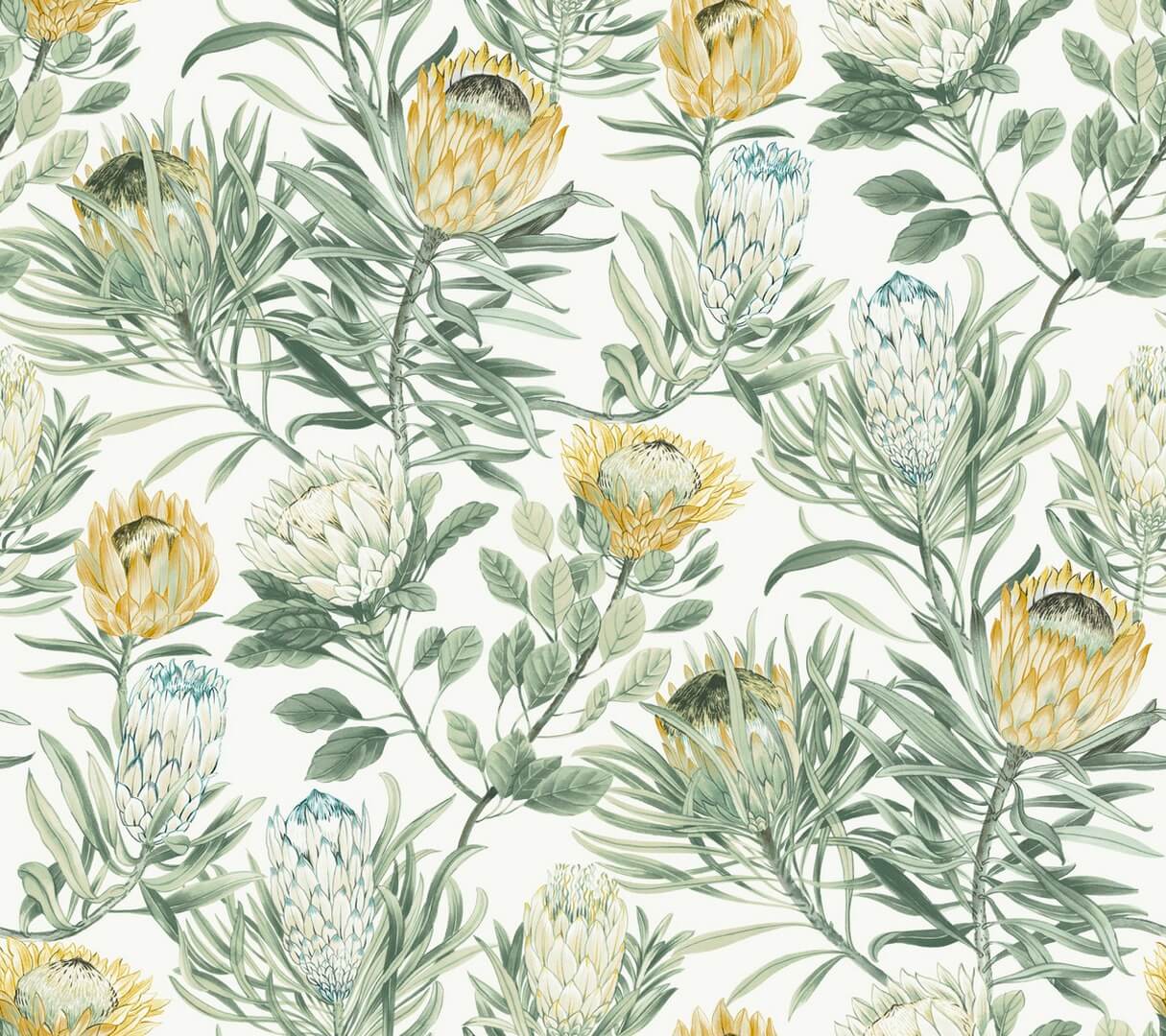 Tapeta kwiaty srebrnika York Wallcoverings BL1754 Protea Blooms II