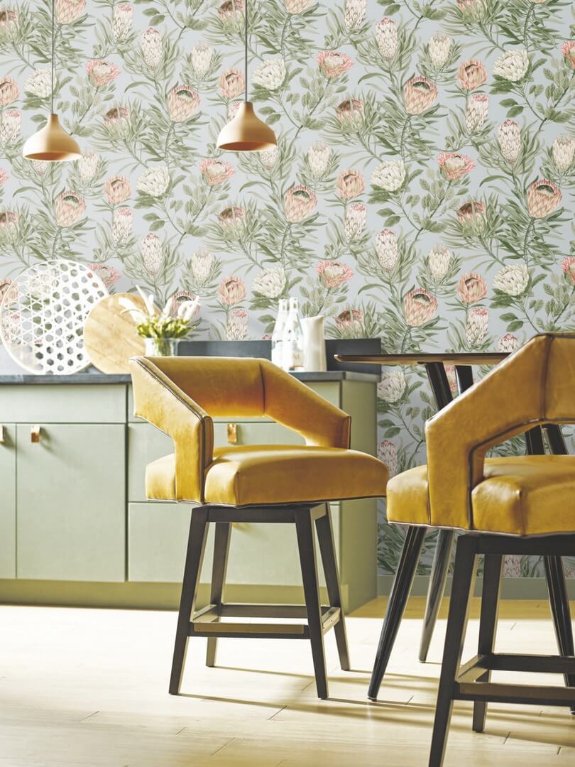 Tapeta kwiaty srebrnika York Wallcoverings BL1755 Protea Blooms II